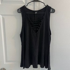 TORRID Black Foxy Lace Up V Neck Tank Top 1X